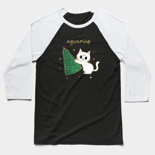 Aquarius Holiday Kitty Cat Baseball T-Shirt